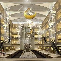 设计商场中庭开业吊饰 金色树叶秋季中空吊饰 中庭装