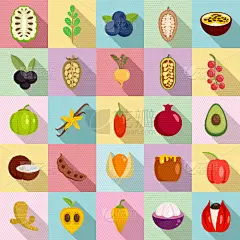 计算机图标,扁平化设计,奇亚籽,营养品,食品,玛咖,椰子,阴影,水果,绘画插图