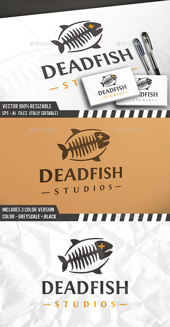鱼骨头的标志——动物标志模板Fish Bone Logo - Animals Logo Templates诱饵,低音,黑鲈鱼,船,死矢量,环境 ...