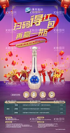 扫酒瓶码再来一瓶海报  - 源文件下载【酷图网】海报,白酒,酒瓶,扫码,再来一瓶,礼盒,红包,赢大奖,
