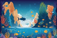 小鱼海洋插画图片