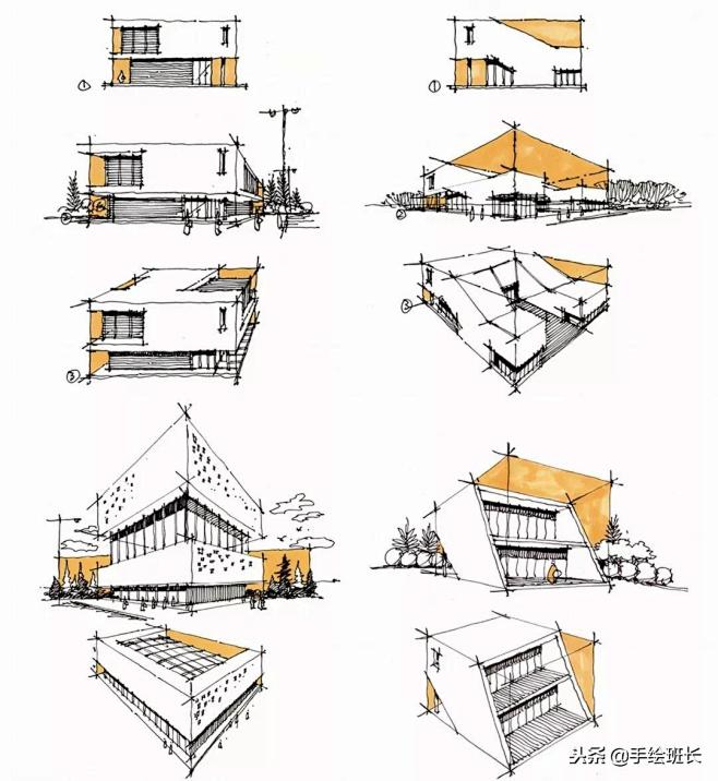 建筑手绘体块的练习