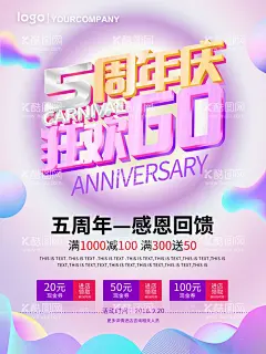 5周年庆狂欢go  - 源文件下载【酷图网】5周年,3D文字,周年庆,感恩回馈,促销,优惠券,店庆,炫彩海报