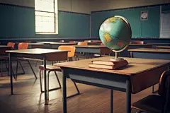 课堂教室课桌椅场景摄影图