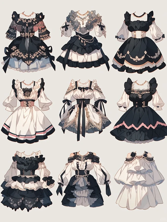 连衣裙｜oc穿搭洛丽塔服设手帐插画素材41弹