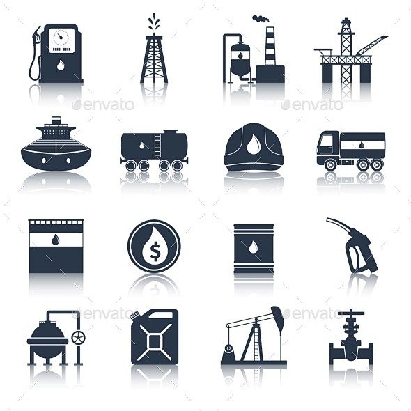 石油行业图标黑色——网络图标Oil Industry Icons Black - Web Icons苯、可以、货物、原油、得宝钻,下降,经济 ...