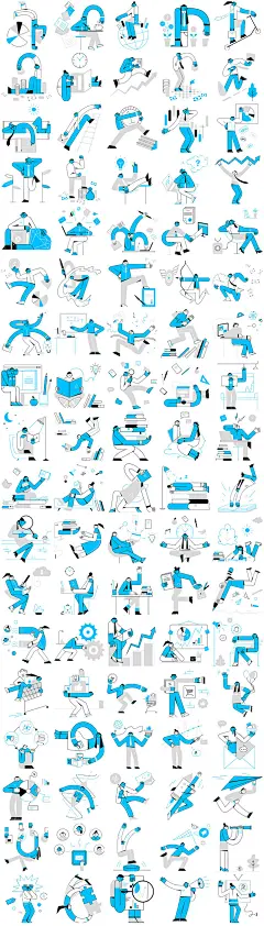 夸张卡通抽象人物商务办公商业工作加班插图插画元素材设计模板-淘宝网