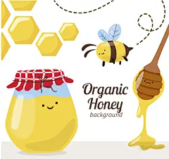 卡通有机蜂蜜和蜜蜂矢量素材
