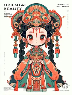 东方美人-格格吉祥②扁平风文创卡通女孩插画 - 小红书