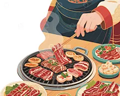清新卡通漫画美食烧烤达人插画高清模板免费下载-趣麦麦图