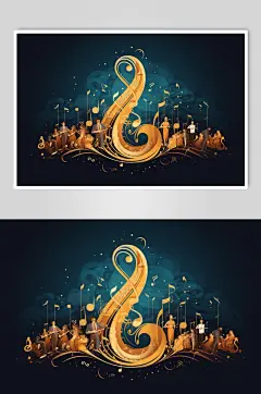 AI数字艺术音乐乐符乐谱元素插画