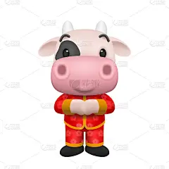 2021年春节快乐，拜年的可爱小牛年卡通逼真人物设计孤立在白色背景上。