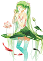 Tags: Anime, Moekon, Vocaloid, Hatsune Miku, Lily (Flower), Singing, Fish