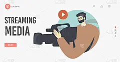 流媒体登陆页面模板。摄影师拍摄直播视频或新闻在线广播，新闻