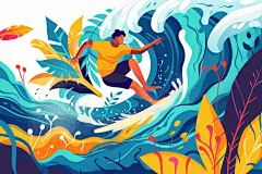 扁平风冲浪休闲夏天插画