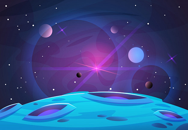 太空和行的背景，行星表面与陨石坑星星和彗...