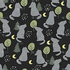Seamless pattern with wolf howling at the moon in 