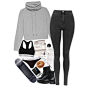 A fashion look from March 2016 featuring funnel neck hoodie, high waisted jeans and sports bra. Browse and shop related looks.