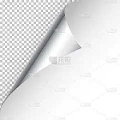 现实的银色卷曲页角与阴影在方格背景。贺卡设计元素。一张白纸。矢量图