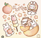 some stickers that are on the back of a cell phone, with an image of food