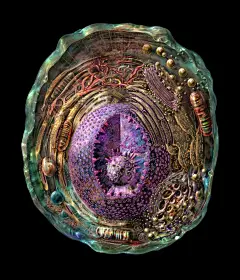 科学插画家 Russell Kightley 在 20 年前绘制的一张动物细胞图。 ​​​​