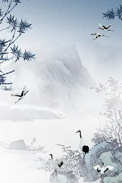 传统文化海报背景psd高清背景_新图网 https://ixintu.com 24节气 传统文化 传统节气 校园文化 水墨 白露 白鹭 秋天 秋季 远山