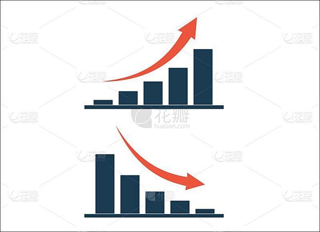 列增长和减少图表与箭头孤立的图标