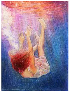 水中系列-西瓜大大 ☀_彩铅,画照片,手绘,色彩,水景,女孩_涂鸦王国插画