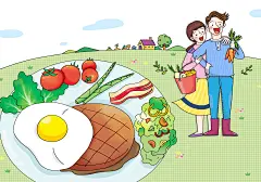 有机食物食健康品家庭农场人物插画有机食物|家庭农场|人物|插画