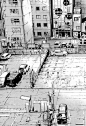 漫画中的黑白手绘场景 ​​​​