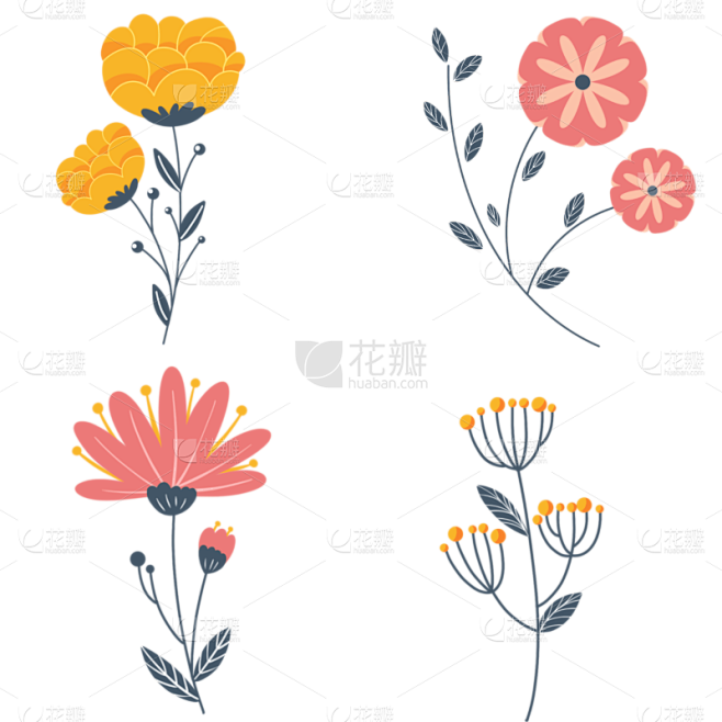 手绘几何花卉插画元素