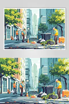 AI数字艺术劳动节清洁工环卫工人插画