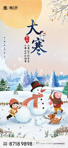 海报 房地产 二十四节气 大寒 简约 风景 插画