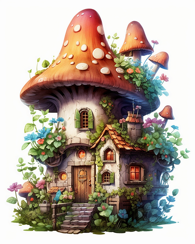 Ai产生的, 蘑菇屋, 童话, 幻想, ...