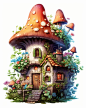 Ai产生的, 蘑菇屋, 童话, 幻想, 蘑菇, 森林, 迷住了, 丰富多彩的