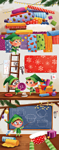 cartoon children Christmas elf Holiday new year santa snow snowman winter