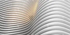 白色平行线圆弧波塑料管表面扭曲曲线抽象背景三维插图