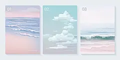 手绘夏天海滩大海插画背景矢量图设计素材
