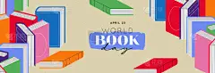世界图书日贺卡插图彩色书堆的平面卡通风格与阅读字体引文。四月二十三日假日活动设计概念.