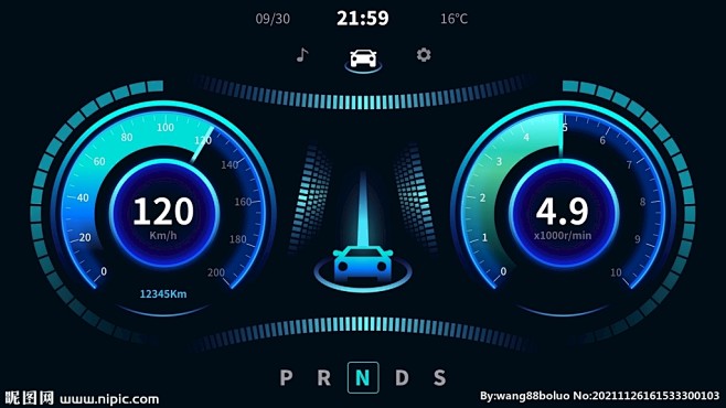 科技机械感汽车车载仪表盘UI