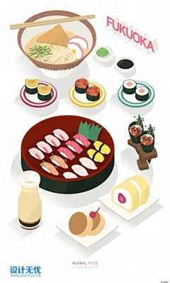 日本寿司拉面 美食餐饮食物小吃美点心手绘食品插图插画设计AI矢量素材