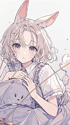 插画感，简笔画，平涂，头像，动物女孩，柔弱，二次元，氛围感，破碎感，柔弱，动漫感，简笔画，线条松弛，温和简约，手绘感强，温柔，超绝光影