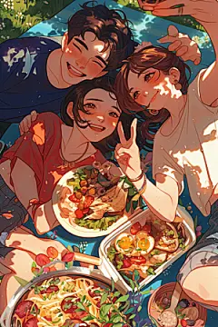 夏日聚会漫画风手绘插画