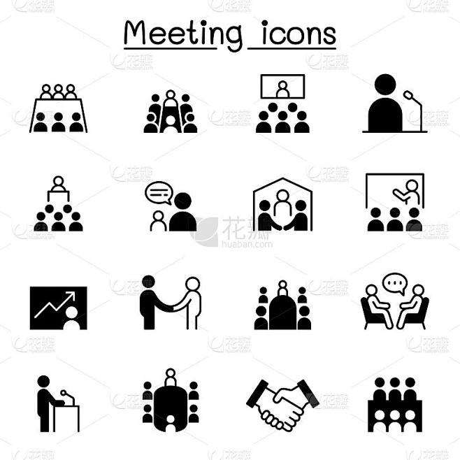 会议、会议、研讨会，规划图标集矢量插画平面设计素材-花瓣网
