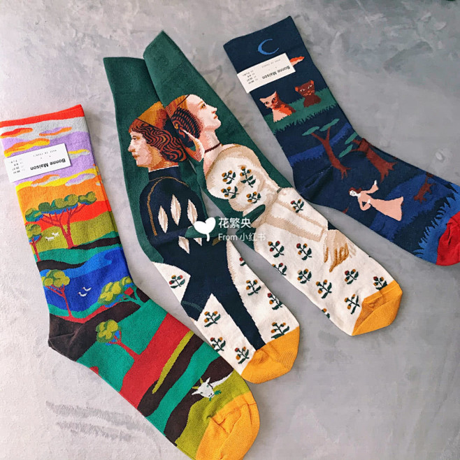 油画风花袜子bonnemaison这牌子官网有很多系列花色风格多样但价位不