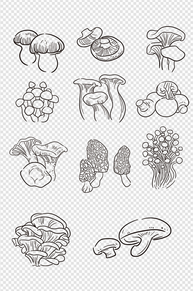 手绘蘑菇素材蘑菇线稿
