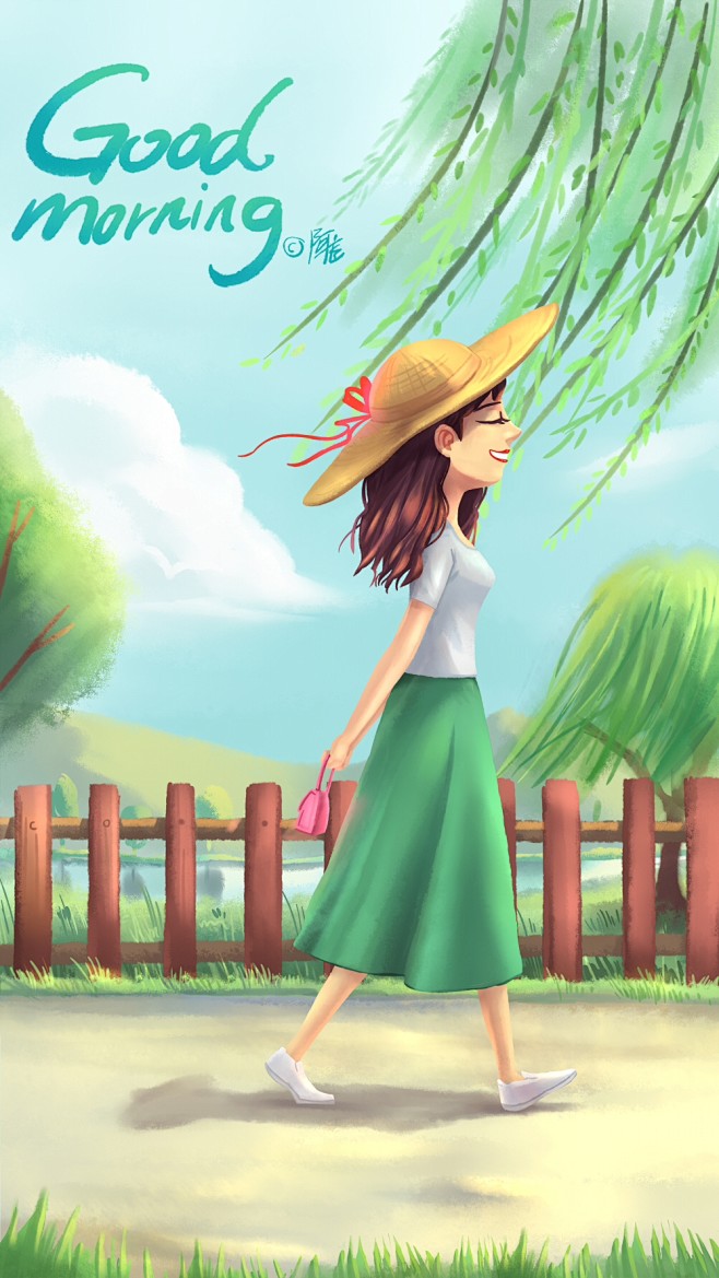 早上好系列br阿尨along原创作品br早上好女性活力阳光生活插画