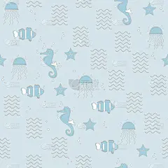 海马,水母,螃蟹,四方连续纹样,鱼类,海星,矢量,海洋,动物,背景