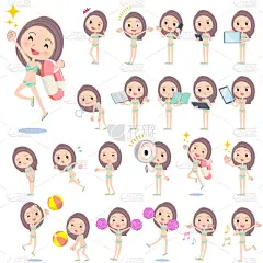 长长的头发女人绿色边框泳装样式 2