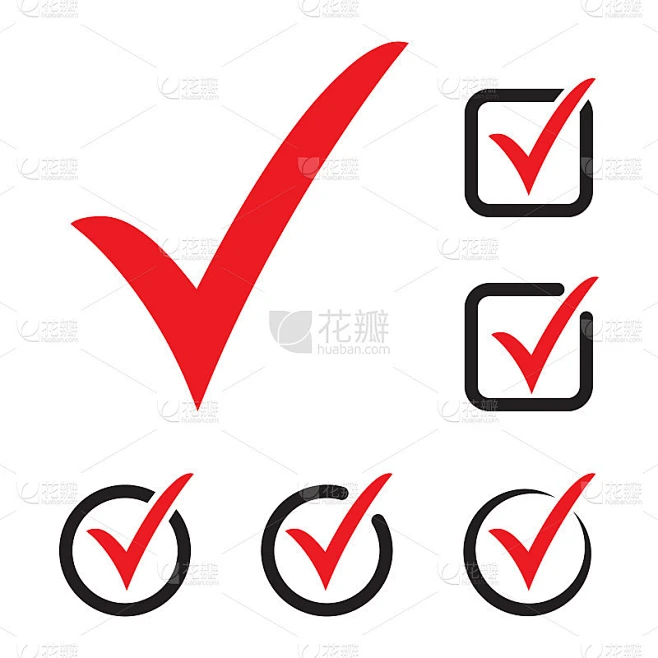 红色勾选图标矢量符号，勾选符号孤立在白色背景上，勾选图标或正确选择符号，勾选符号或复选框象形图素材-花瓣网